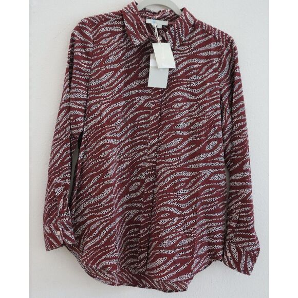 Boden W0323 DPK Women's Sz 8 Burgundy Zebra Strip Button-Up L/S Silk Blouse - Picture 1 of 6